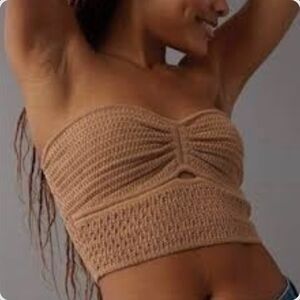 American Eagle Outfitters Crochet Strapless Crop Top in Tan